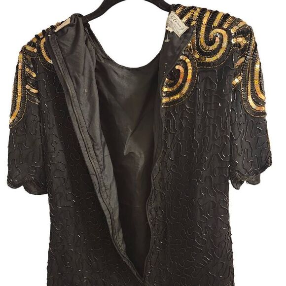 Stenay Vintage Silk Beaded Black Gold Top Size Small - Picture 12 of 13